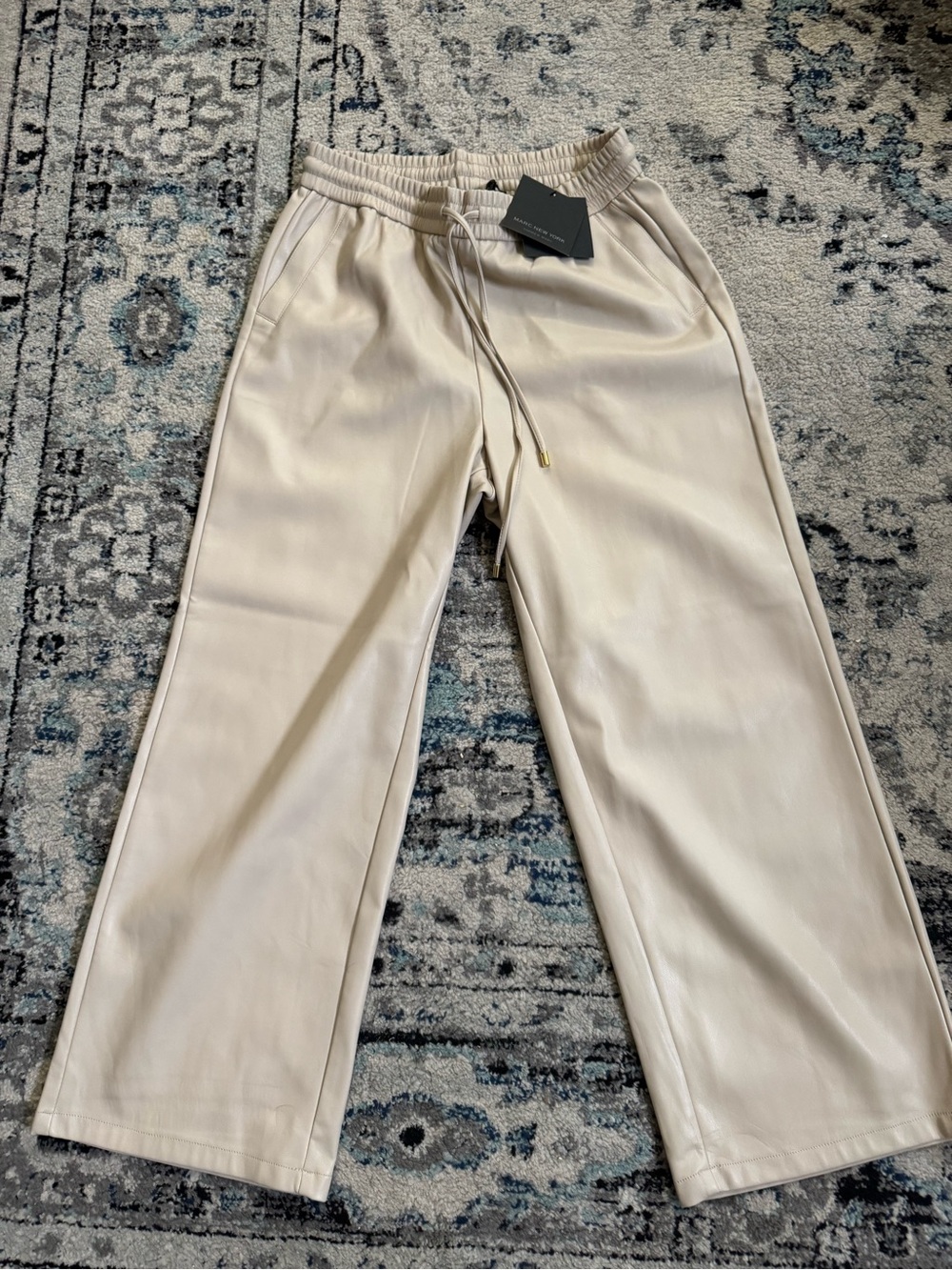 Marc New York Faux Leather Drawstring Pants Ivory Cream High Waist NWT New